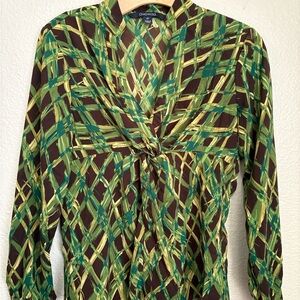 Chadwicks Abstract Print Wrap Blouse Green Brown